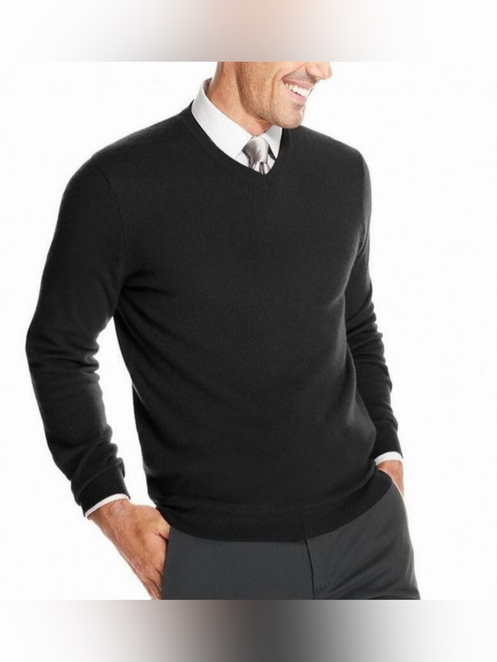 Club Room 100% Cashmere Black V Neck Sweater Mens Large Soft Luxury Knit